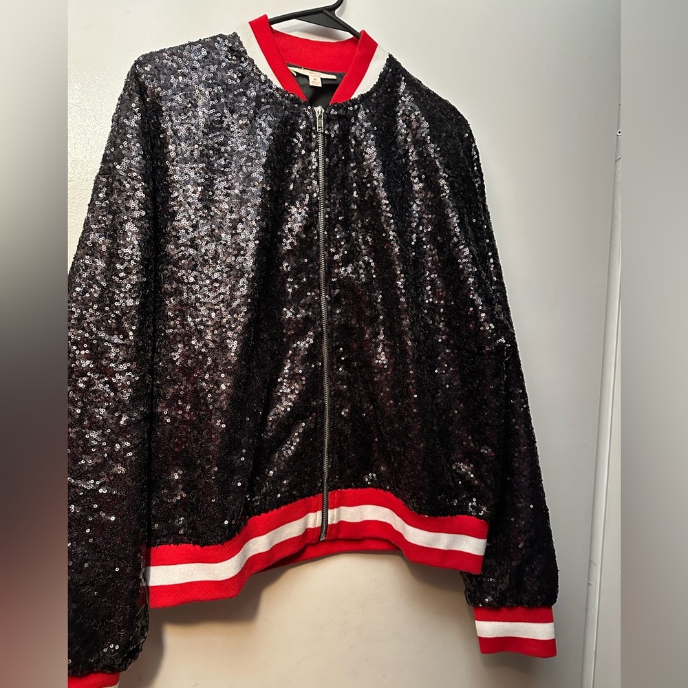 NWOT Black Sequin Boutique Zip Up Jacket - Size M